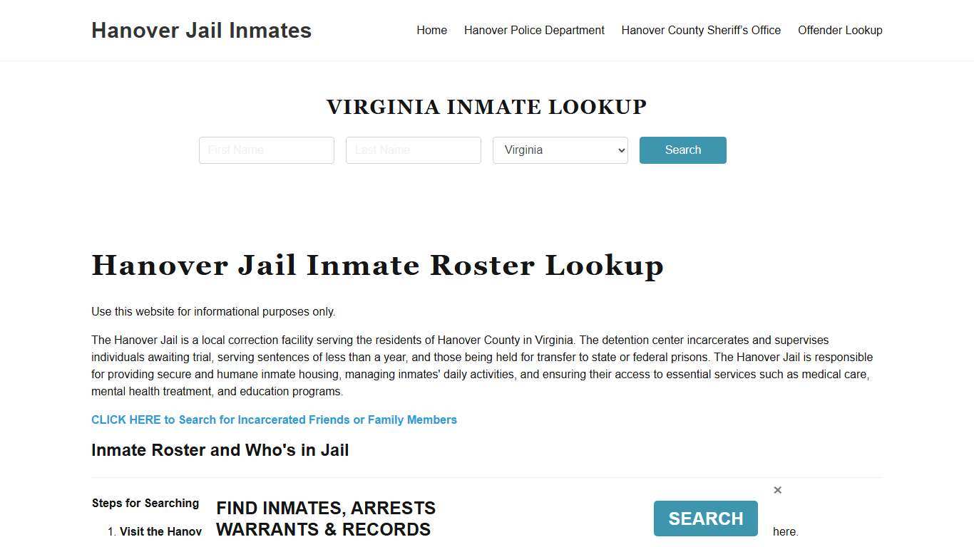 Hanover Jail Inmate Roster, Hanover County, VA, Offender Search