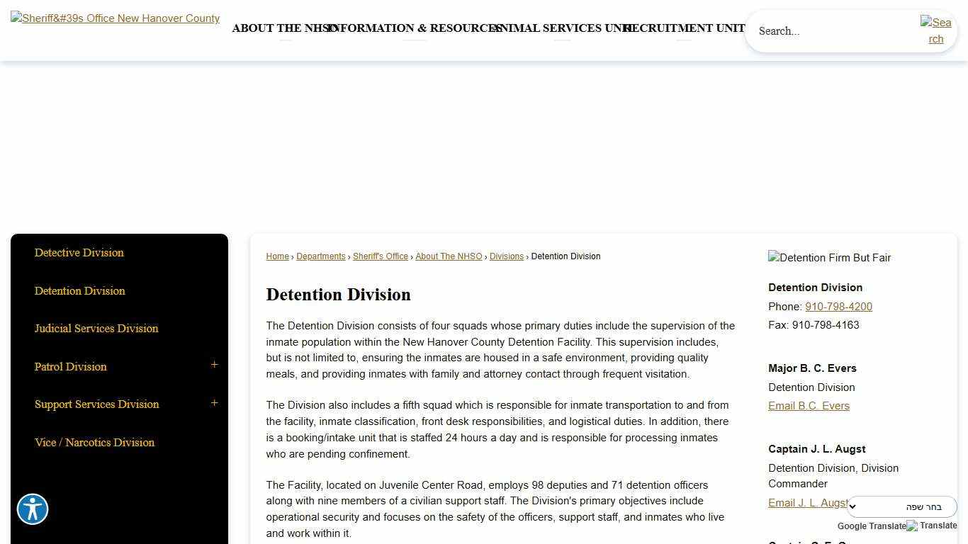 Detention Division | New Hanover County, NC